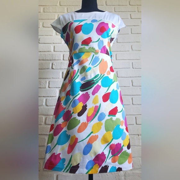 NWT Ports International Floral Tulip Dress White, Pink, Red, Blue Retro Size 6 - Picture 9 of 12